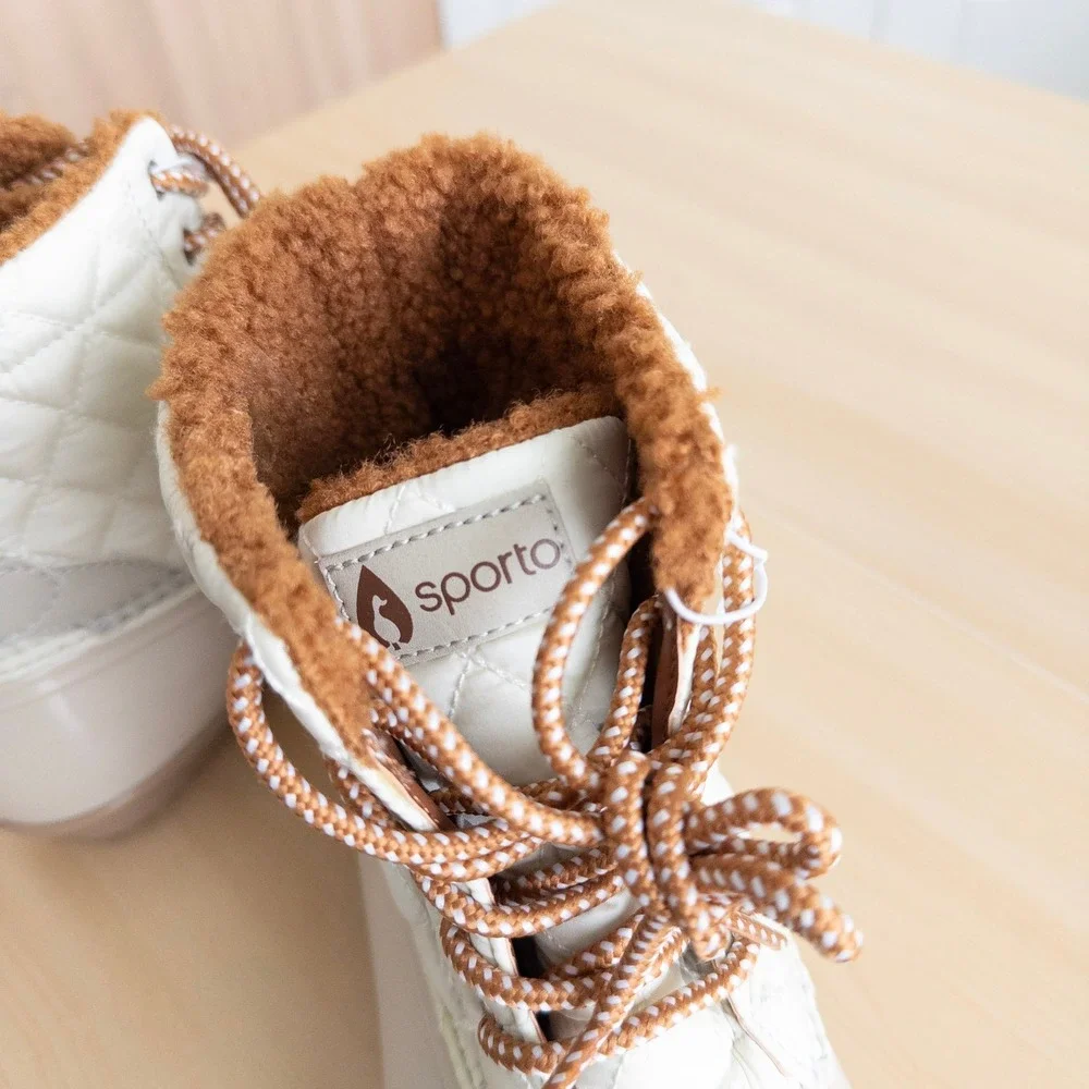 Sporto Womens Duck Boots Size 8 Cream Quilted Faux Fur Andie Water Repellant